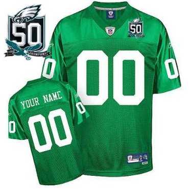 Customized Philadelphia Eagles Jersey Youth 1960 Eqt Light Green With 50th Patch Team Color