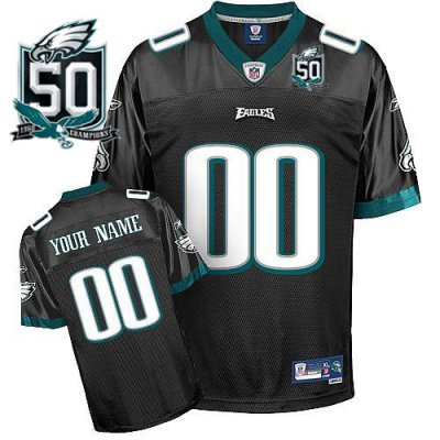 Customized Philadelphia Eagles Jersey Youth Eqt Black With Team 50th Patch Football Jersey