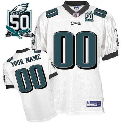 Customized Philadelphia Eagles Jersey Youth White With Team 50th Patch Football Jersey