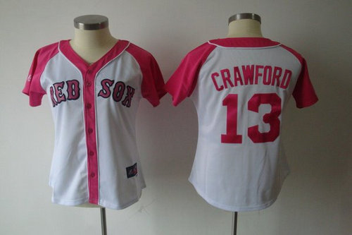 2012 Women's Boston Red Sox 13 Carl Crawford Pink Splash Fashion Jersey by Majestic Athletic