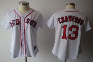 Women Boston Red Sox 13 Carl Crawford white jersey(red Number)
