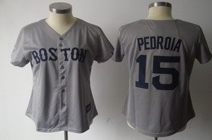 Women Boston Red Sox 15 Dustin Pedroia Grey jersey