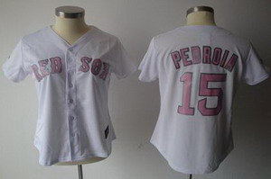 Women Boston Red Sox 15 Dustin Pedroia white jersey