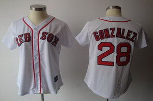 Women Boston Red Sox 28 Adrian Gonzalez White Jersey(red Number)