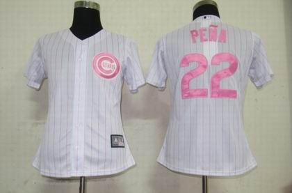 Women Jerseys Chicago Cubs 22 Pena White Pink strip