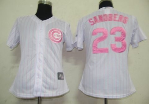 Women Jerseys Chicago Cubs 23 Sandberg White(Pink