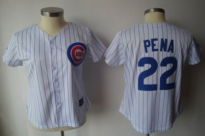 Women MLB Jerseys Chicago Cubs 22 Pena WHITE Blue
