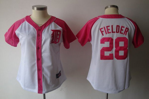 2012 Women's Detroit Tigers 28 Fielder Pink Splash Fashion Jersey by Majestic Athletic