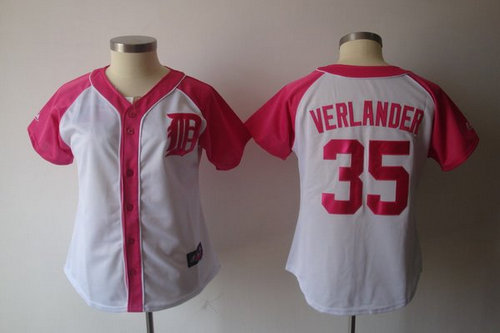 2012 Women's Detroit Tigers 35 Verlander Pink Splash Fashion Jersey by Majestic Athletic