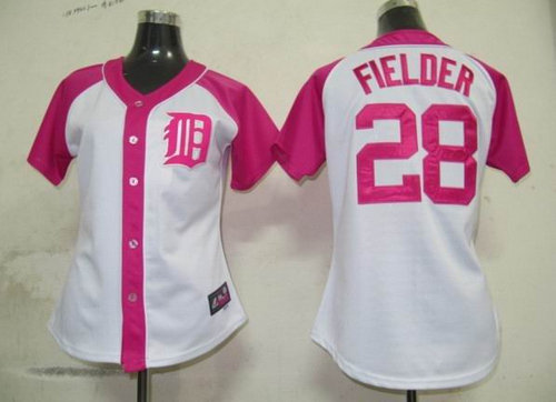 Detroit Tigers 28 Fielder Womens Pink Splash Fashion Jersey