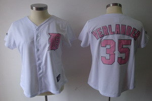 Women Detroit Tigers 35 Justin Verlander White(Pink Number)