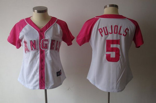 2012 Women's Los Angeles Angels 5 Albert Pujols Pink Splash Fashion Jersey by Majestic Athletic
