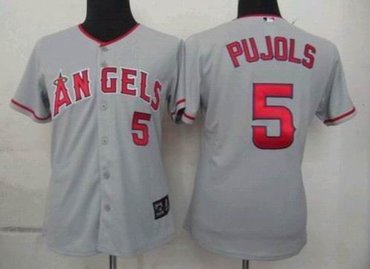 women Los Angeles Angels 5 Albert Pujols grey Cool Base Jersey