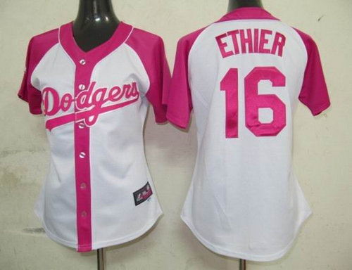 Los Angeles Dodgers 16 Ethier Womens Pink Splash Fashion Jersey