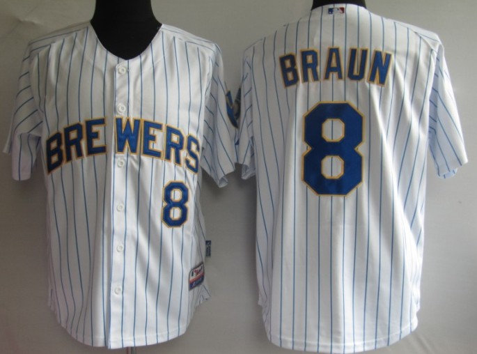 MLB Jerseys Milwaukee Brewers 8 Ryan Braun White blue strip