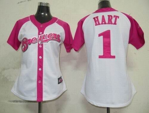 2012 Women Pink Splash Fashion Jersey by Majestic Milwaukee Brewers 1 Corey Hart white Jersey