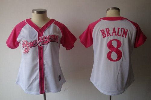 2012 Women's Milwaukee Brewers 8 Ryan Braun Pink Splash Fashion Jersey by Majestic Athletic