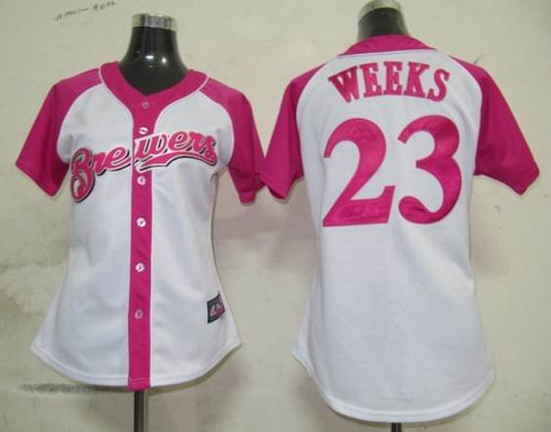 Milwaukee Brewers 23 Weeks Fielder Womens Pink Splash Fashion Jersey