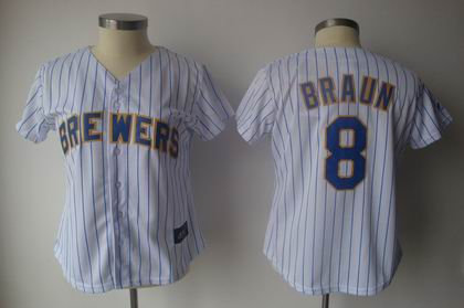 Women Milwaukee Brewers 8 Ryan Braun white black strip jerseys