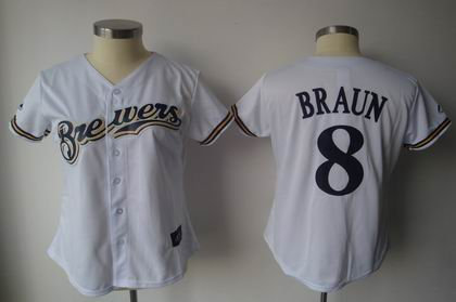 Women Milwaukee Brewers 8 Ryan Braun white JERSEYS