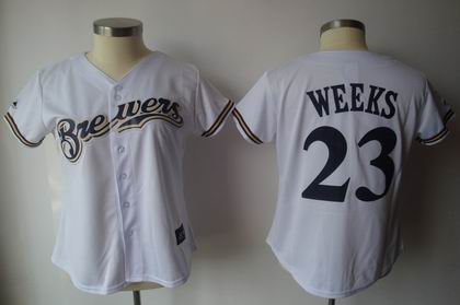 Women Milwaukee Brewers Jerseys 23 Rickie Weeks WHITE JERSEY