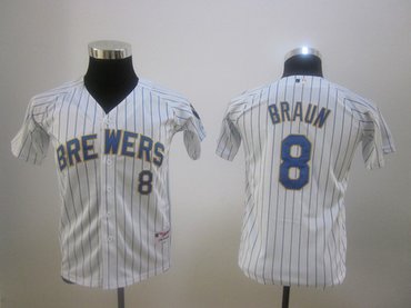 youth MLB Jerseys Milwaukee Brewers 8 Ryan Braun jersey whtie