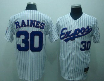 Montreal Expos 30 Raines White Pinstripe Throwback Jersey