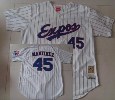 Montreal Expos 45 Martinez White Pinstripe Throwback Jersey Montreal Expos 45 Martinez White Pinstripe Throwback Jersey