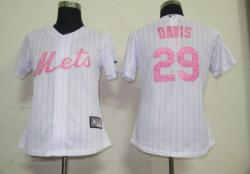 MLB New York Mets 29# Davis White Women Jerseys Pink strip