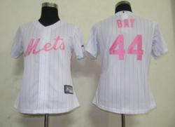 MLB New York Mets 44# BAY White Women Jerseys Pink strip