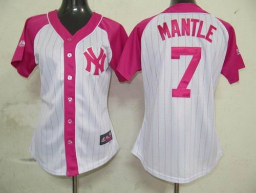 New York Yankees 7 Mantle Womens Pink Splash Fashion Jersey