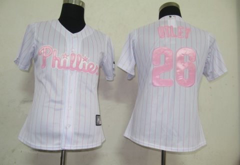 MLB Women Jerseys Philadephia Phillis 26 Utley white (Pink strip)