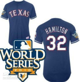 Texas Rangers 32 Hamitlon 2010 World Series Blue Jersey