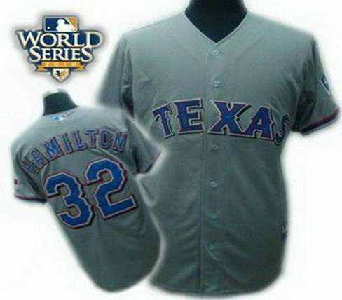 Texas Rangers 32 Josh Hamilton 2010 World Series Patch jerseys gray Texas Rangers 32 Josh Hamilton 2010 World Series Patch jerseys gray