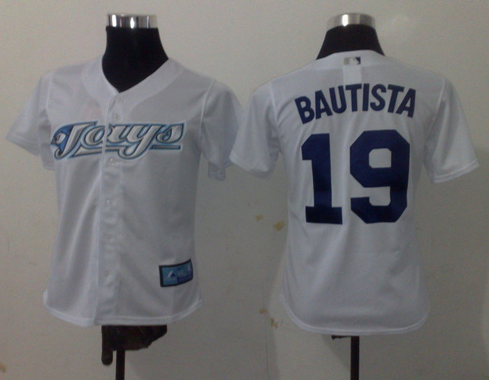 Women Toronto Blue Jays 19 Jose Bautista white jerseys Women Toronto Blue Jays 19 Jose Bautista white jerseys