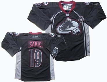 Colorado Avalanche 19 Joe Sakic C patch black ice jerseys