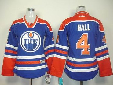 women Edmonton Oilers 4 Taylor Hall LT Blue Jerseys
