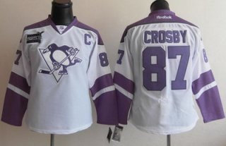 Women Pittsburgh Penguins 87 Sidney Crosby Fights Cancer  Jersey White