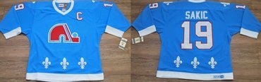 NHL Quebec Nordiques #19 SAKIC Sky Blue With C Patch Jersey