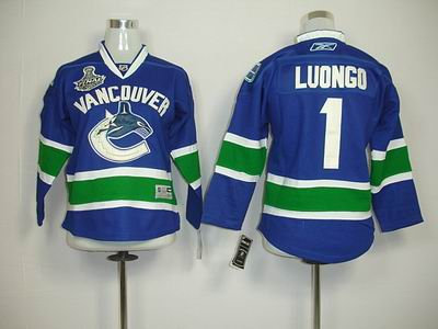 KIDS Vancouver Canucks 1 Roberto Luongo BLUE 2011 tanley Cup JERSEY