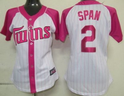 2012 Women Pink Splash Fashion Minnesota Twins 2 Span White MLB Jerseys