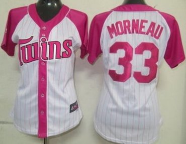 2012 Women Pink Splash Fashion Minnesota Twins 33 Morneau White MLB Jerseys