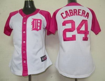 2012 Women Pink Splash Fashion Jersey Detroit Tigers 24 Miguel Cabrera white jerseys