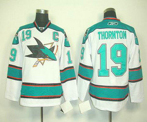 nhl jerseys san jose sharks #19 thornton white(C)