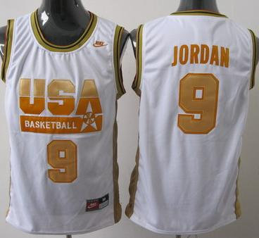 Chicago Bulls  Olympic USA 9 Jordan White Basketball Jersey Yellow Number