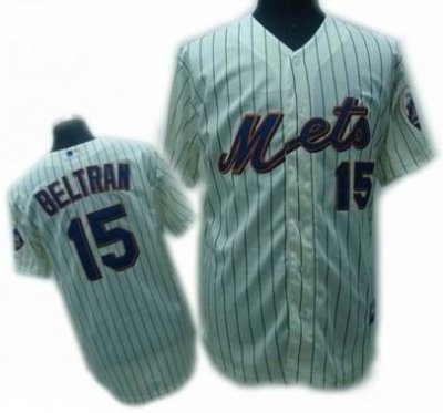 New York Mets #15 Carlos Beltran Jersey CREAM blue strip COOL BASE New York Mets #15 Carlos Beltran Jersey CREAM blue strip COOL BASE