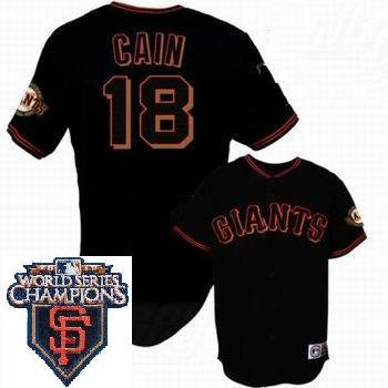 2010 World Series Champions San Francisco Giants 18 Cain Black Jersey