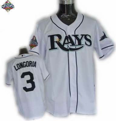 Jerseys Tampa Bay Rays #3 Evan Longoria White color 2008 world series patch Jerseys Tampa Bay Rays #3 Evan Longoria White color 2008 world series patch
