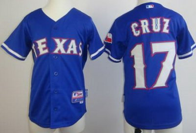 Kids Texas Rangers 17 Nelson Cruz Blue Cool Base MLB Youth Jerseys