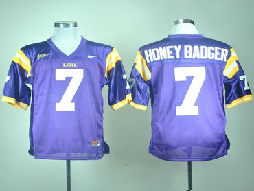 Nike LSU Tigers Honey Badger 7 Tryann Mathieu Nick Name Purple College Football Jerseys